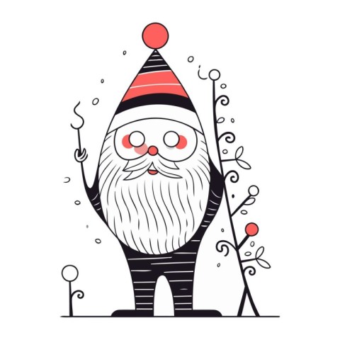 Funny gnome with a magic wand. Vector illustration for your desi