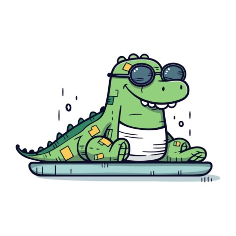 Crocodile with sunglasses. Vector illustration in cartoon style.