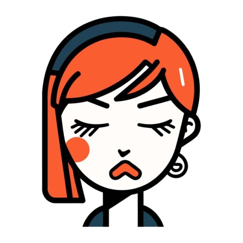 sad woman face with red hair. vector illustration in flat design