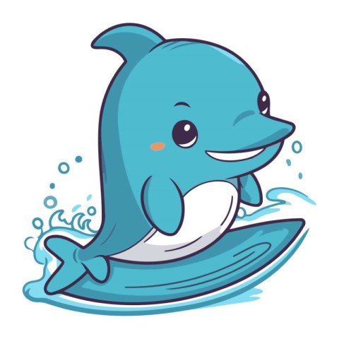 Cute smiling dolphin on surfboard. cartoon vector illustration i