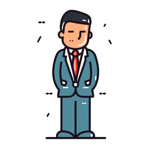 Businessman character in suit. Vector illustration in line art s