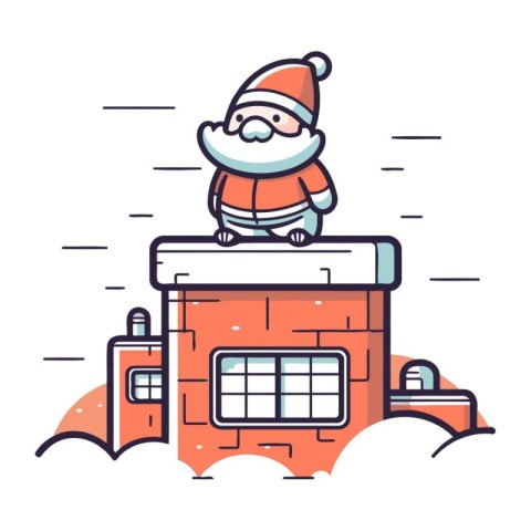 Santa Claus sitting on the roof of the house. Vector illustratio