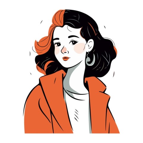 Portrait of a beautiful girl in a coat. Vector illustration.