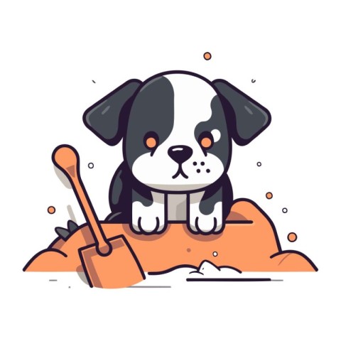 Cute dog with shovel. Vector illustration in flat cartoon style.