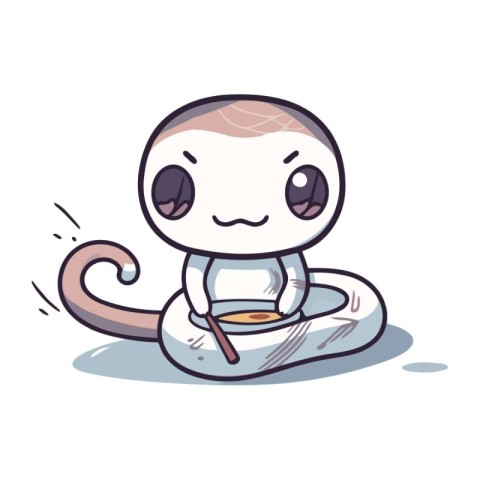 Cute kawaii snake sitting on a saucer. Vector illustration.