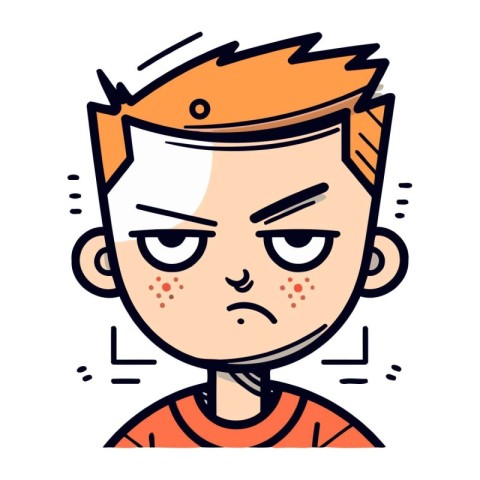 Angry boy cartoon character. Vector illustration in line art sty