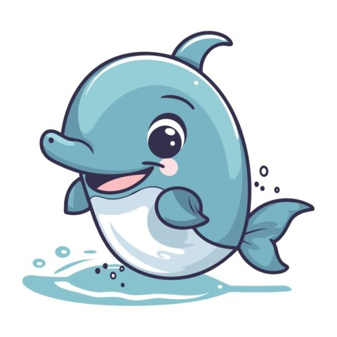 Cute cartoon whale. Vector illustration. Isolated on white backg