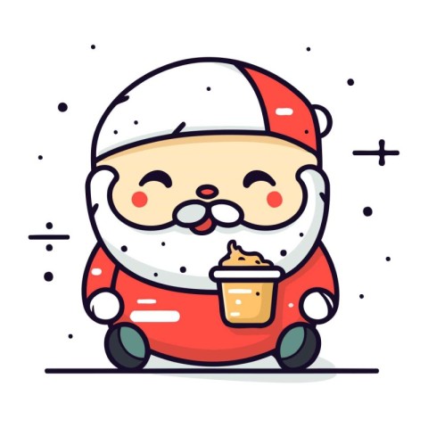 Cute santa claus with ice cream. Vector illustration.