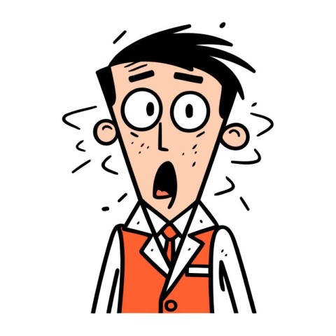 Funny cartoon man with big eyes and surprised expression. Vector