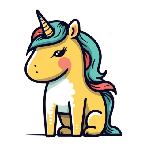 Cute cartoon unicorn isolated on white background. Vector illust