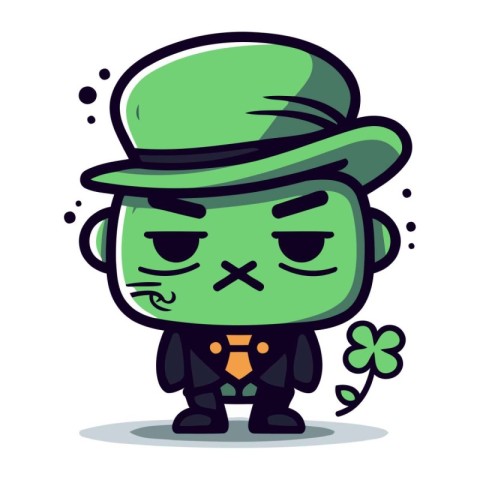 Cute Cartoon Grumpy Green Leprechaun Character Vector.