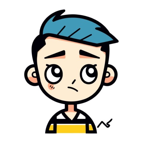 Sad boy with blue hair. Vector illustration in cartoon flat styl