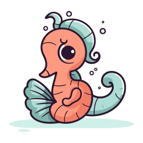 Cute cartoon seahorse. Sea animal. Vector illustration.