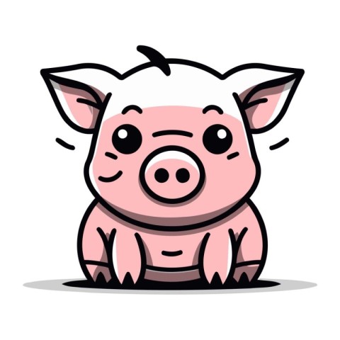 Cute Pig Cartoon Vector Illustration. Isolated On White Backgrou