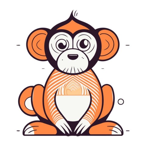 Cute monkey sitting and holding a cup of tea. Vector illustratio