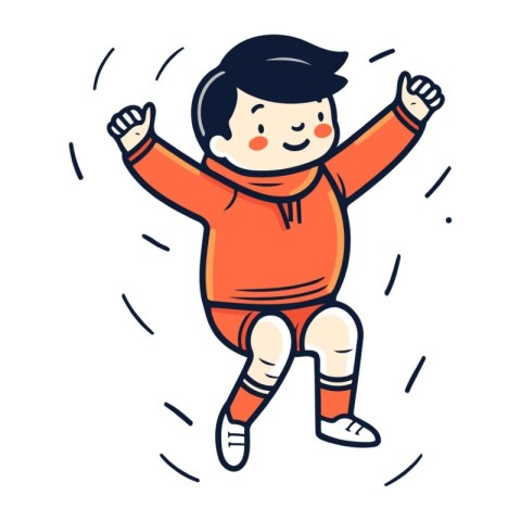 Cute little boy in sportswear jumping in the air. Vector illustr