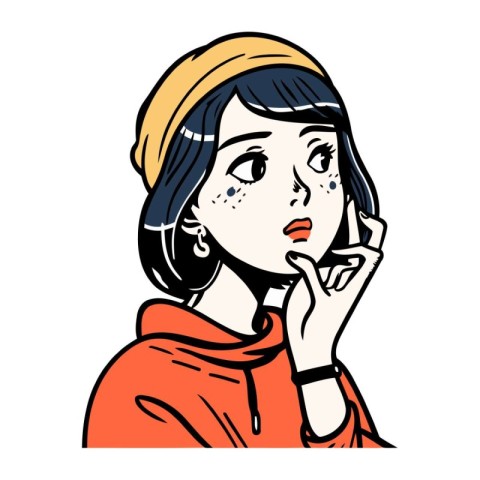 Portrait of a beautiful young woman talking on the phone. Vector