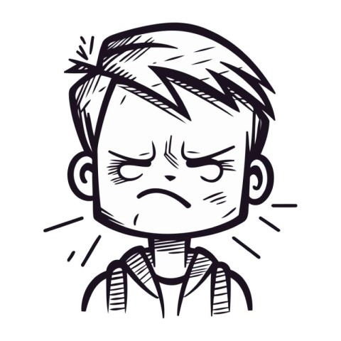 Angry boy. Vector illustration of a boy with a sad face.