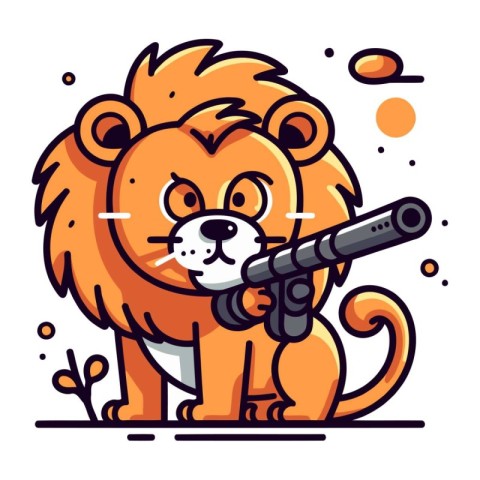 Lion with a gun. Vector illustration in a flat style.