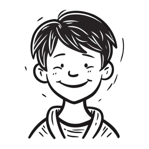 Smiling boy. Black and white vector illustration of a happy boy.