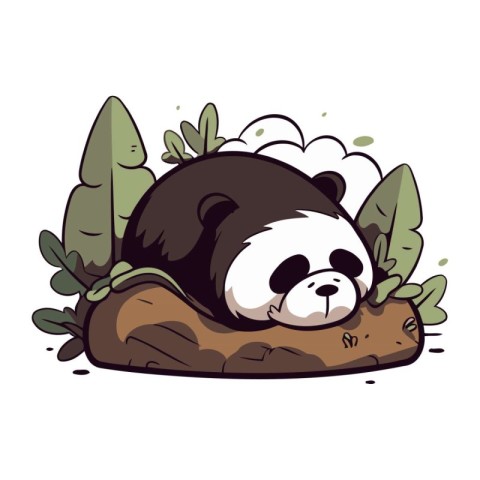 Cute panda sleeping on a log in the jungle. Vector illustration