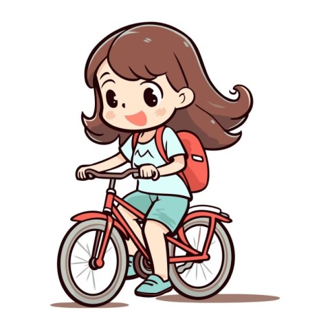 Illustration of a Cute Little Girl Riding a Bike   Vector