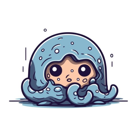 Cute cartoon octopus character. Vector illustration in flat styl