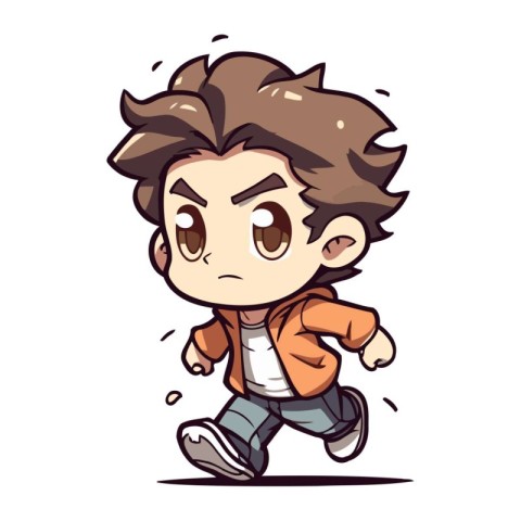 Angry boy cartoon vector illustration. Cute angry boy running.