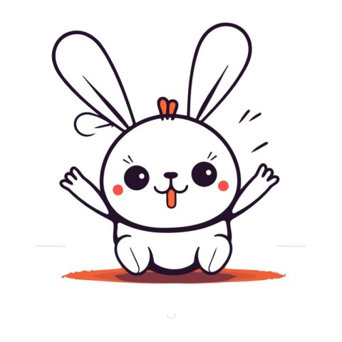 Cute cartoon bunny on white background. Vector illustration. Fla