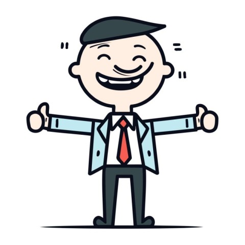 Smiling businessman with thumbs up. Vector illustration in carto