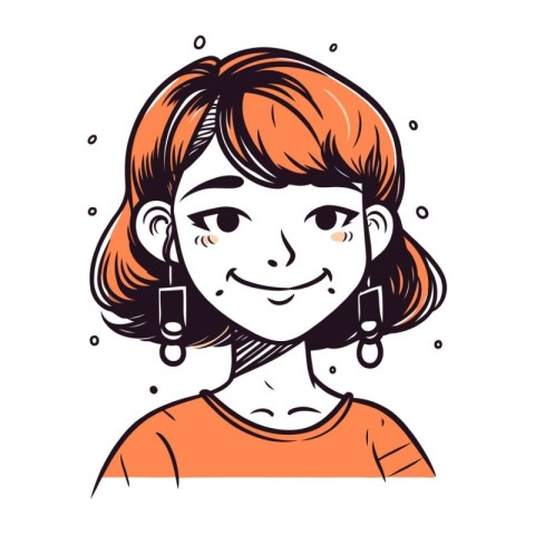 Cute girl with red hair. Vector illustration in sketch style.