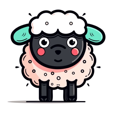 Cute Sheep Vector Illustration. Cartoon Character Sheep. Farm An