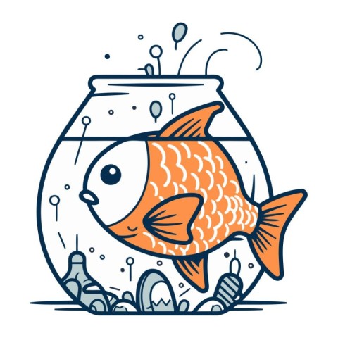 Cute cartoon goldfish in a fishbowl. Vector illustration.