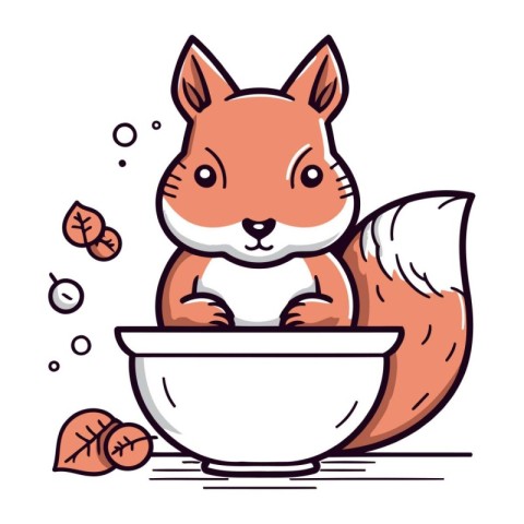 Squirrel in a bowl. Vector illustration. Cute cartoon character.