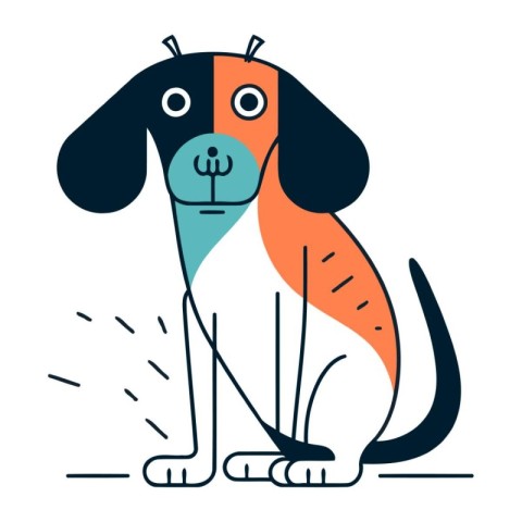 Cute cartoon dog with sad eyes and sad expression. Vector illust