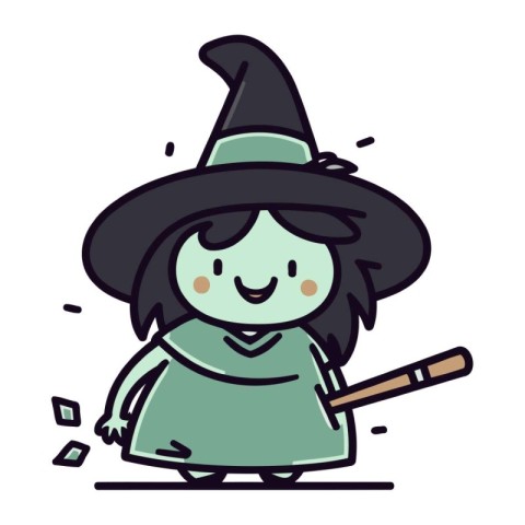 Cartoon illustration of a witch holding a magic wand. Halloween