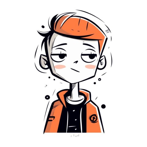 Vector illustration of a boy in an orange raincoat. Cartoon styl