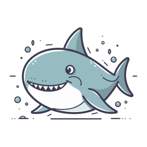 Cute cartoon shark. Vector illustration. Isolated on white backg