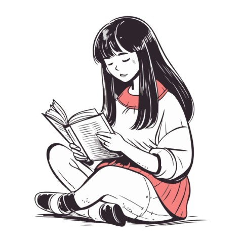 Beautiful girl reading a book. Vector illustration in sketch sty