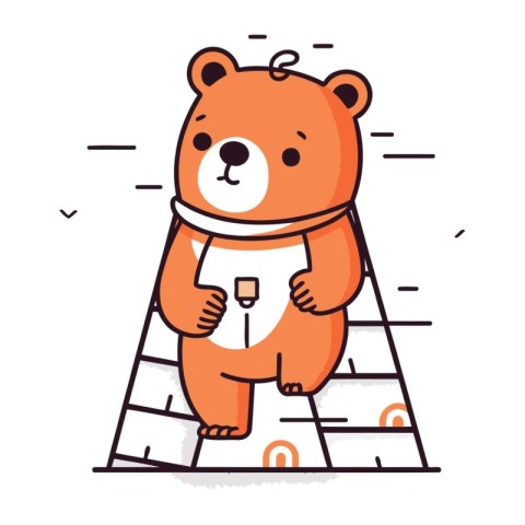 Cute bear standing on the ladder. Vector illustration in cartoon