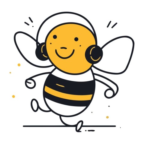 Vector illustration of a cute little bee running and smiling. Is