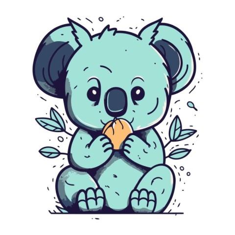 Cute cartoon koala sitting on the ground. Vector illustration.