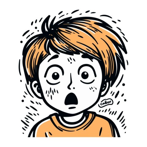 Scared boy. Hand drawn vector illustration in doodle style.