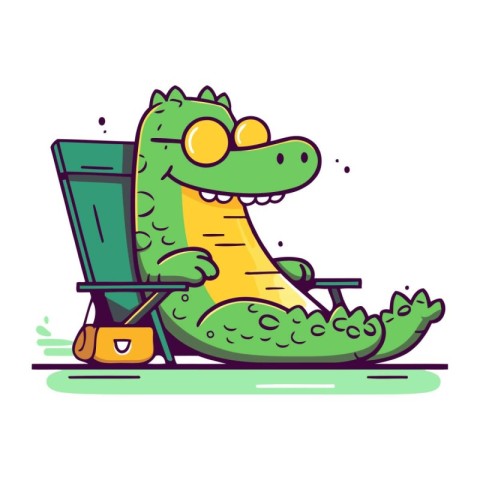 Crocodile sitting on a deck chair. Vector illustration.