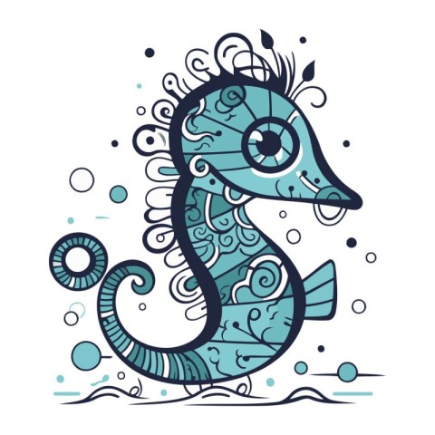 Hippocampus. Hand drawn vector illustration in doodle style.