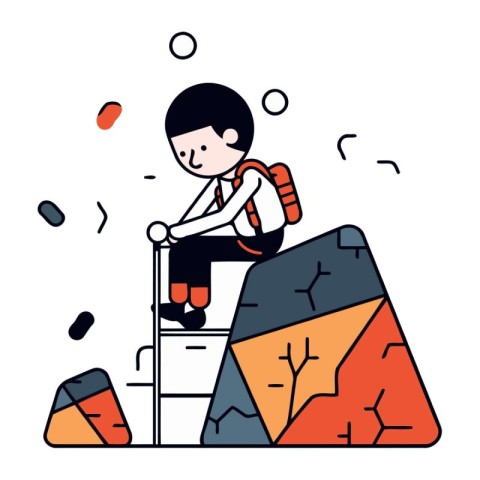 Businessman climbing to the top of a mountain. Flat style vector