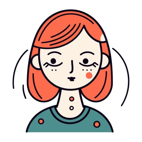 Vector illustration of a cute red haired girl with freckles.