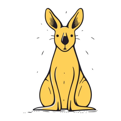 Cute kangaroo sitting on white background. Vector illustration.