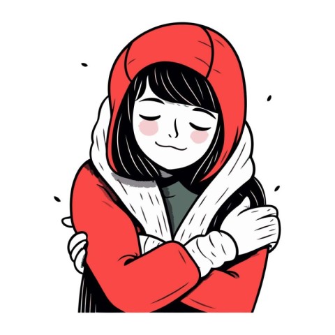 Illustration of a young woman in winter clothes. Vector illustra