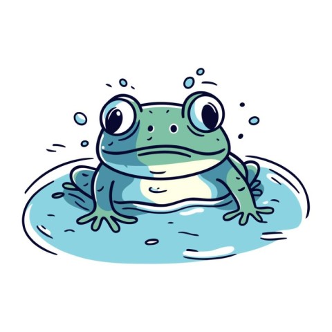 Cute cartoon frog in water. Vector illustration of a frog.